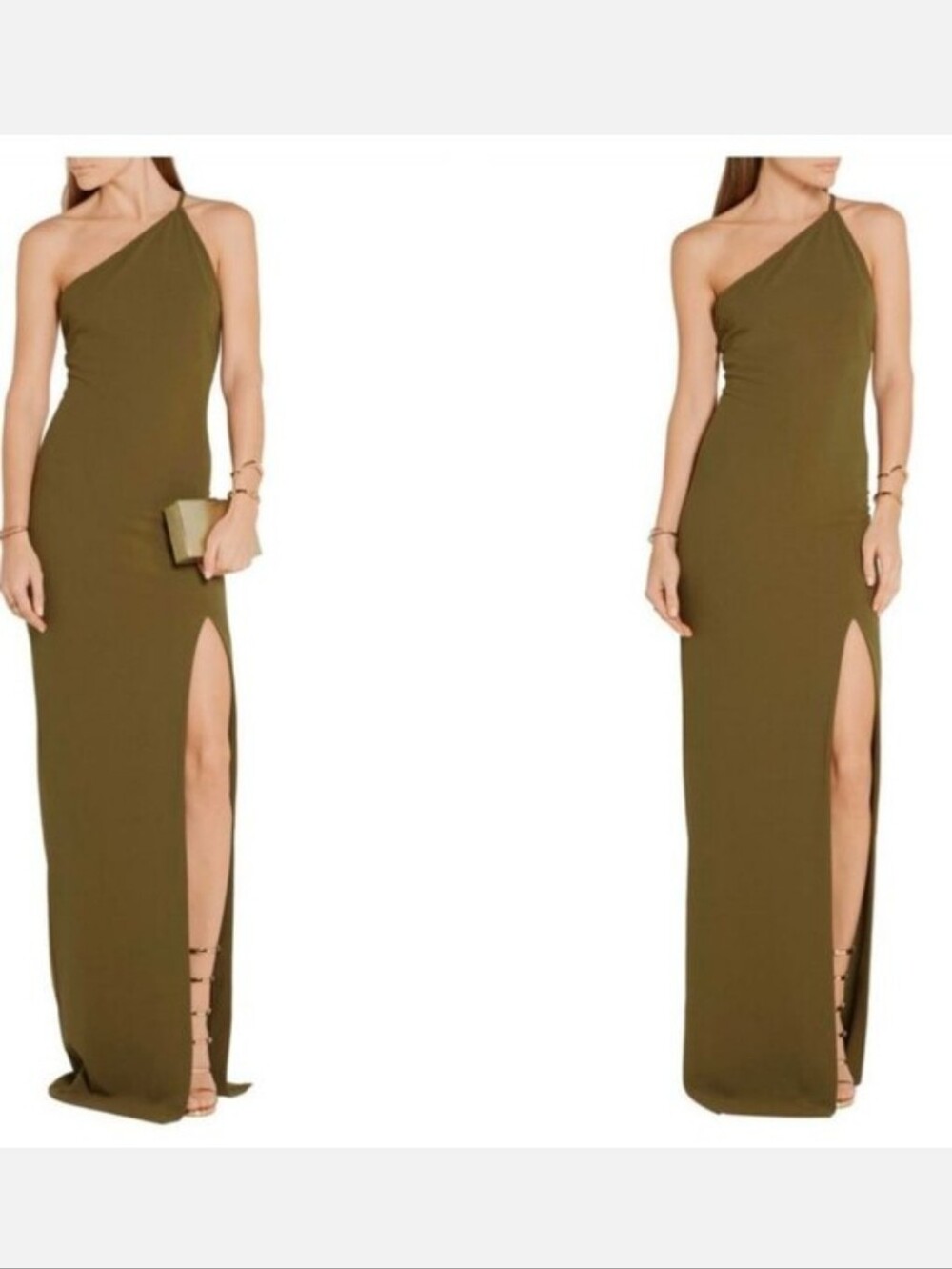 Solace London One-Shoulder Olive Dress with High Side Slit